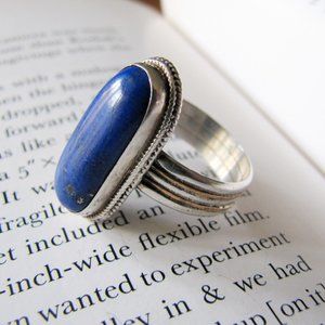 Gorgeous handmade Sterling Silver and Gold Lapus Lazuli Ring 10